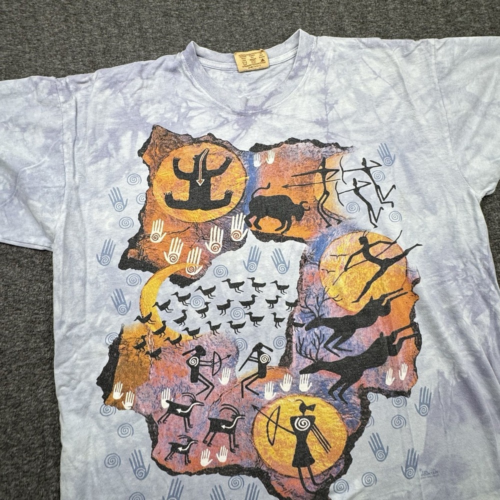 The Mountain Native American Hunting Art Tie Dye T Shirt Purple Sz XL Vtg 2001